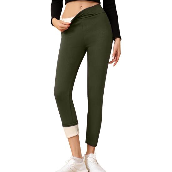 Winter-Leggings mit Fleece-Futter für Damen, Thermo-Strumpfhose, einfarbig, extra dick, mit Fleece-Futter XXL armee grüne