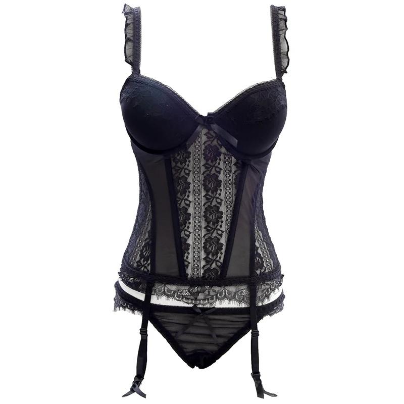 CINOON Sexy Bustier und Korsett Frauen Hohe Elastische Gothic Korsett Weibliche Solide Bustier Vollbrust Push-Up Korsett Bralette M schwarz