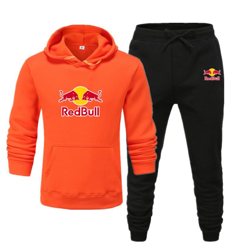 Red Bull Herren/Damen Sportbekleidungssets Frühling Herbst Marke Kapuzenpullover Freizeit Trainingsanzug Herren 2-teilig Kapuzenpullover + Hose Herren Kleidung XL orange