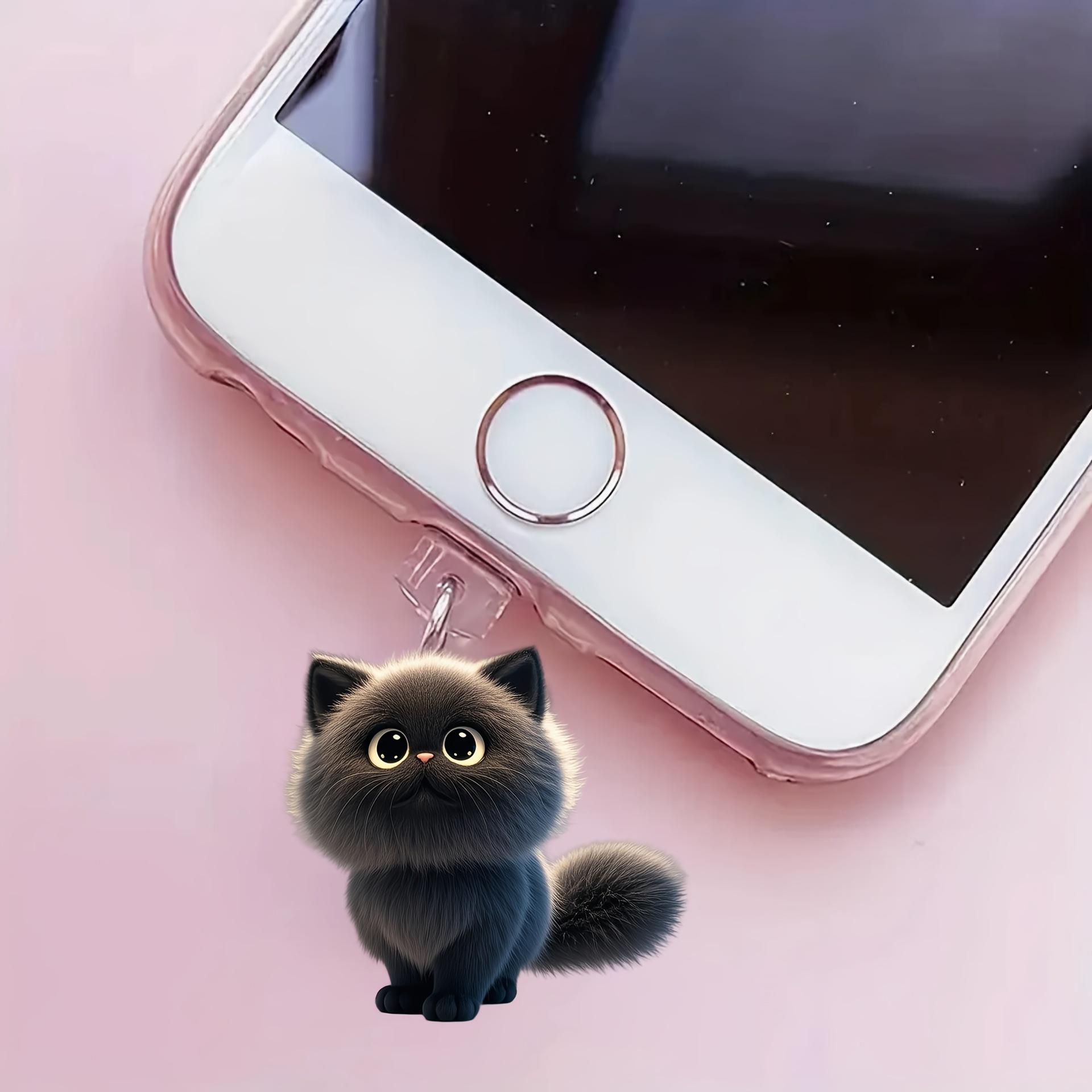 2D Flacher Acryl Schwarze Katze Handy Staubschutzstecker Für Iphone Universal Typ-C Ladeanschluss Schutzstopfen Anti-Staubstecker Anhänger For Type-C