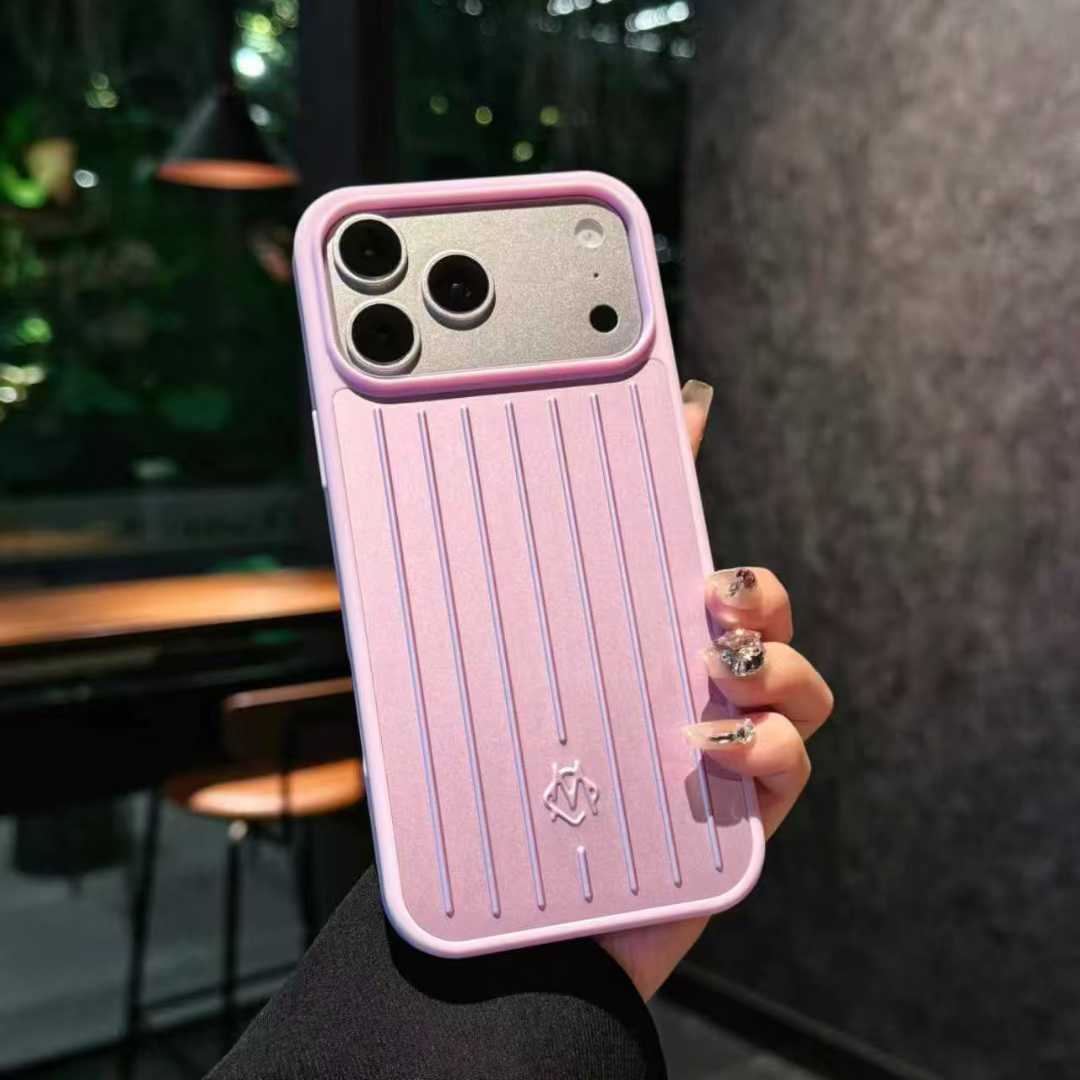 Luxus 3D Wellenstreifen Stilvolle Business Gepäck Handyhülle für iPhone 17 Pro Max 16 15 14 für Rimowa Stoßfester Bumper Schutzhülle iPhone 16 Pro Max violett