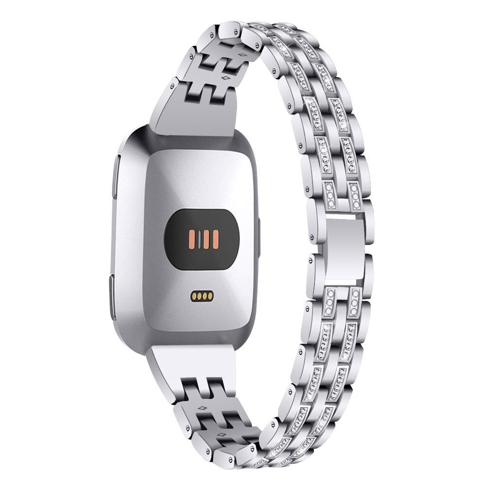 Metall-Uhrenarmbänder für Fitbit Versa/Versa Lite & SE/Versa 2, Edelstahlarmband, Bling-Diamant-Armbänder, Armbänder für Damen und Mädchen silber