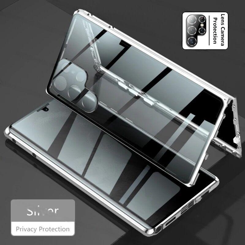 360° Magnetische Anti-Spionage-Hülle für Samsung Galaxy S26 S25 S24 S23 S22 S21 Ultra Plus S24+ S23 FE S25+ mit gehärtetem Glasabdeckung Telefonstoßfängern Samsung S24 Ultra silber