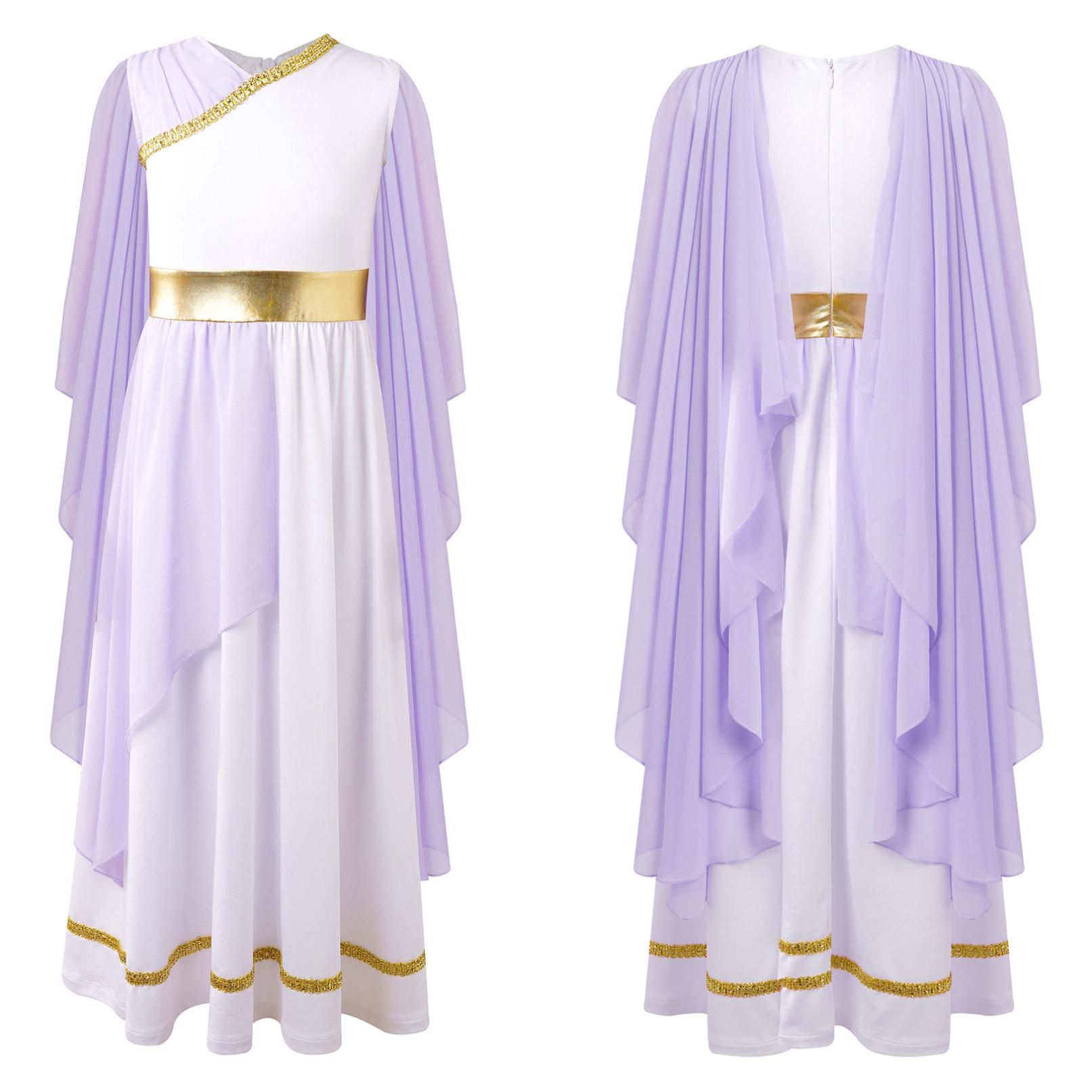 Griechisches Kostüm für Kinder, Mädchen, Römerkleid, antikes Griechenland, Toga-Kleid, Rom, Halloween, Prinzessin, Cosplay, Karneval, Verkleidung 13-14 Years lavendel