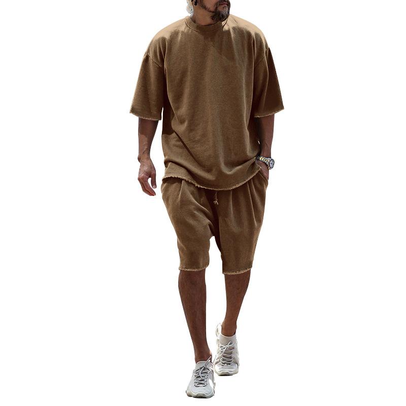 Herren Trainingsanzug Lässiges Baumwoll-Kurzarm-T-Shirt Shorts 2-teiliges Anzug 2024 Sommer Sportbekleidung Lockere Herrenbekleidung Anzug 2XL
