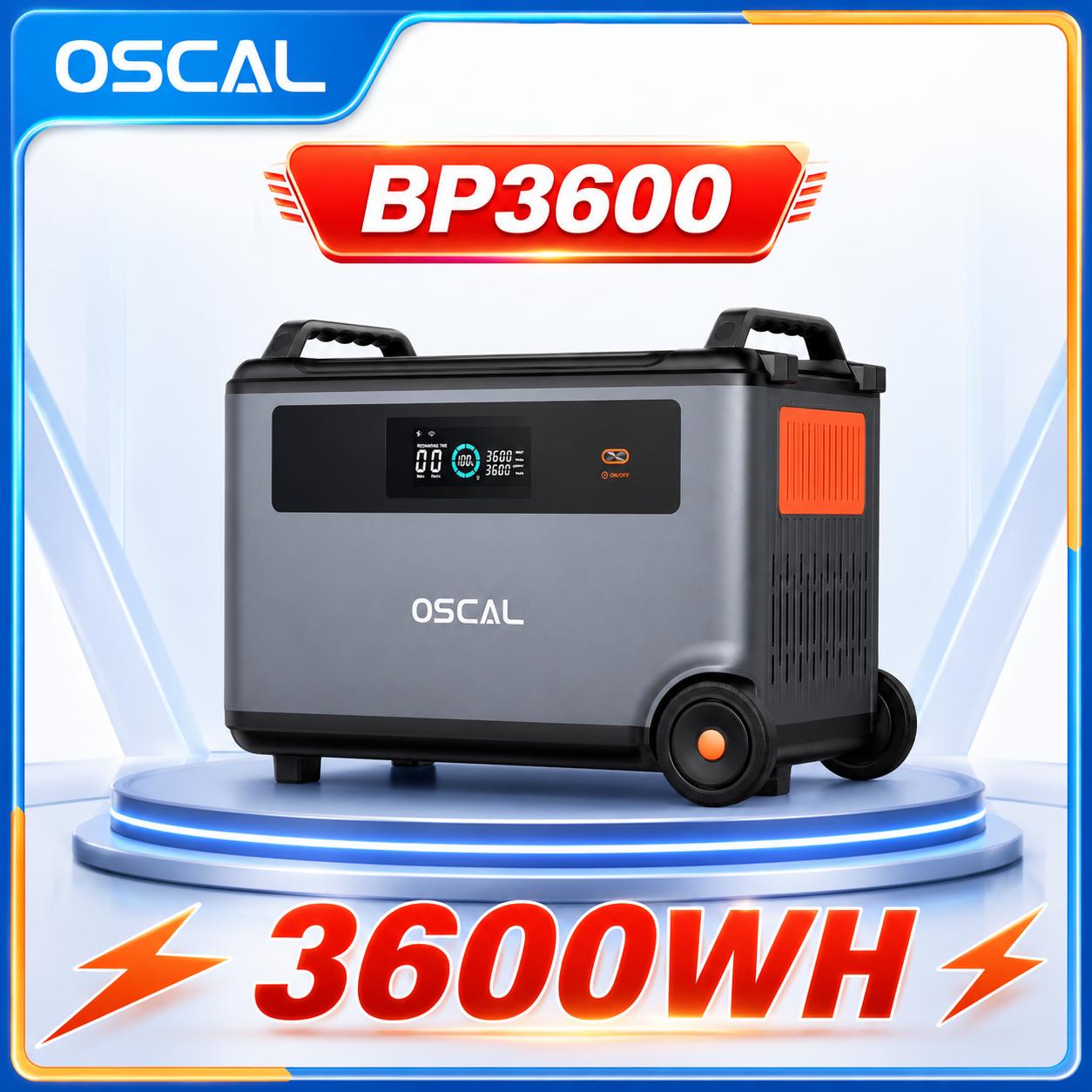Oscal PowerMax6000 Powerstation, 3600Wh LiFePO4-Akku, 14 Steckdosen, Dual-Spannungsausgang, APP-Steuerung, Bessere Mobilität & BMS BP 3600(Battery Pack)-YY