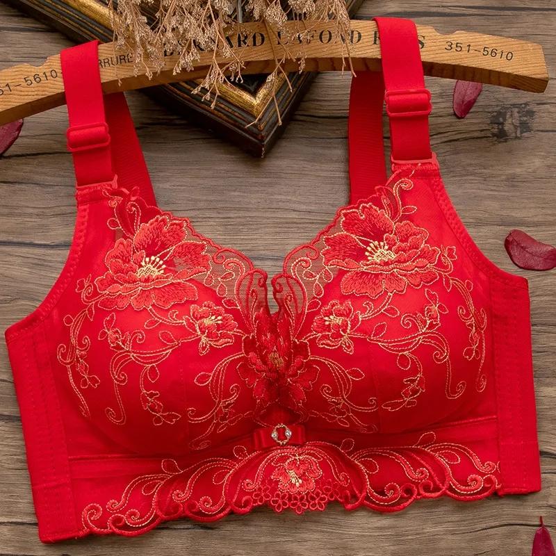 Damenunterwäsche ohne Stahlring geraffter sexy bestickter BH zur Aufnahme von Hilfsbrüsten auf der Stütze zur Verhinderung des Absackens 36/80B