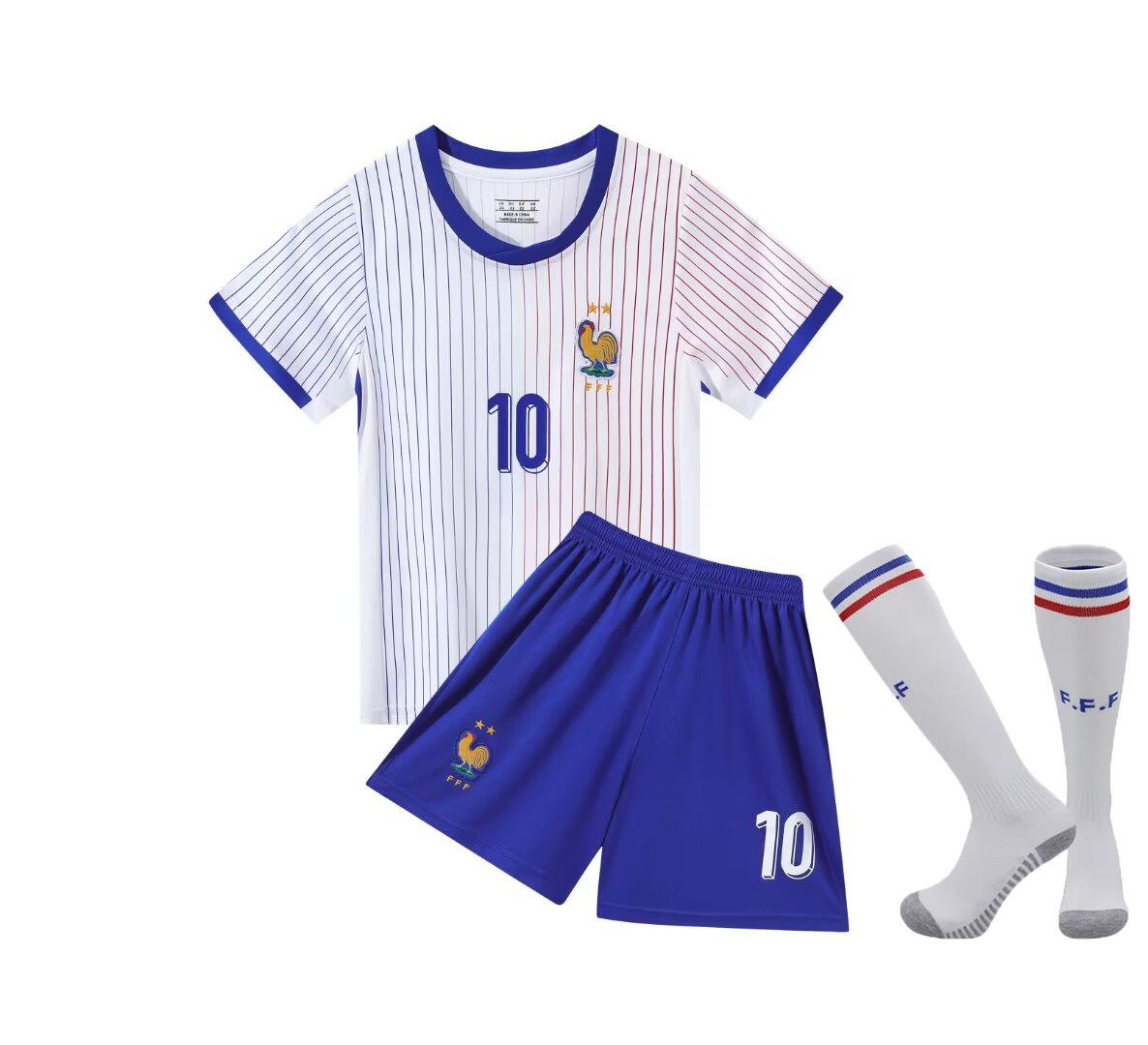 24-25 Frankreich Auswärts Nr. 10 Nationalmannschaft Fußballtrikot Kinderkleidung Kinder Set Größe 14-30 14 yards/90