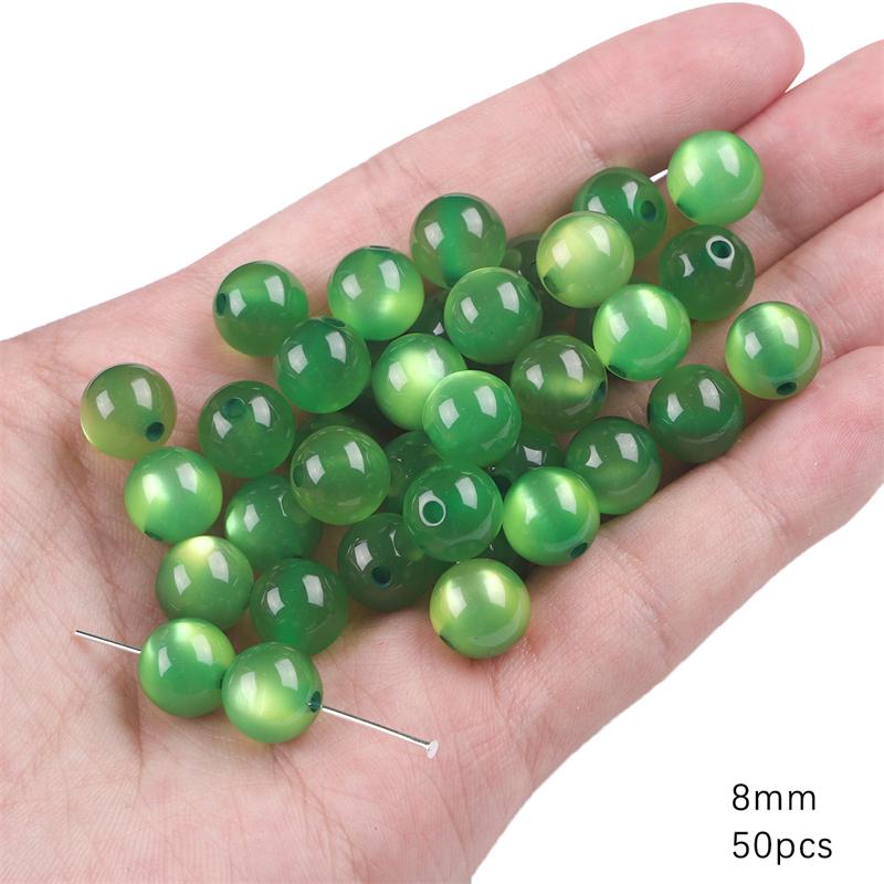 30/50Pcs Harz Perlen Imitation Katzenauge Ball Perlen Für DIY Halskette Armband Ohrringe Schmuck Machen Handwerk Zubehör 8mm 50pcs intensiv/grün
