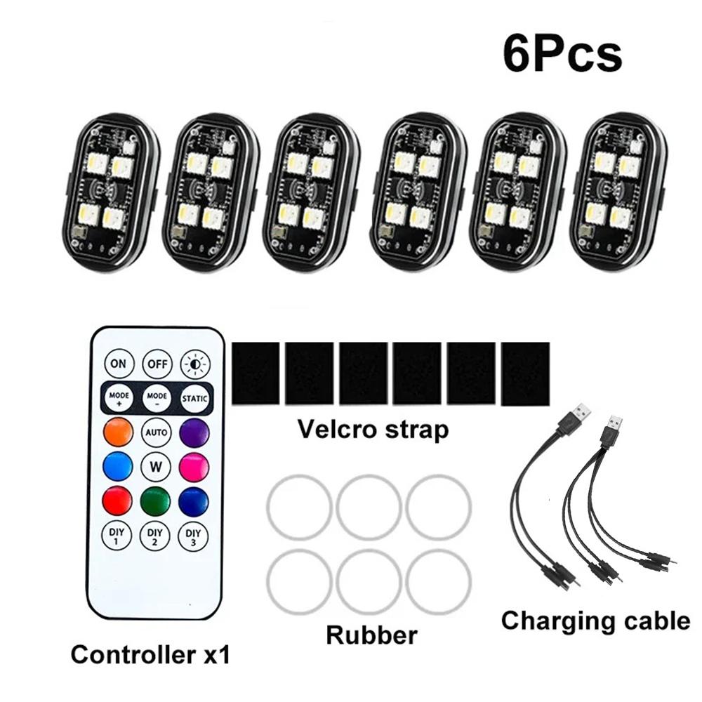 1/2/4/6 Stück 7 Farben Fernbedienung Stroboskoplicht LED Warnleuchte Drohnen Stroboskoplicht Motorrad Rücklicht für Auto Motorrad Fahrrad RC Drohne Blitz 6PCS