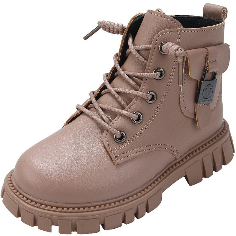 Herbst Winter Mädchen Stiefeletten Nicht-slip Jungen PU Leder Kurze Stiefel Kinder Stiefel Kleinkind Mädchen Stiefel 27 khaki