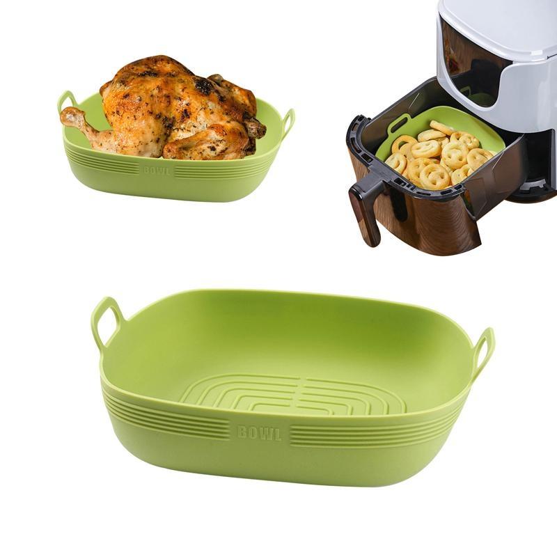 Home Kitchen Supplies Luftfritteusen-Silikonpfanne in Lebensmittelqualität, Backofen, Backform, Gebratenes Huhn, Korbmatte, Luftfritteusen-Zubehör, Luftfritteuse-Matte, Pizza-Pfanne square (21.5*19.5*6.5 cm) grün
