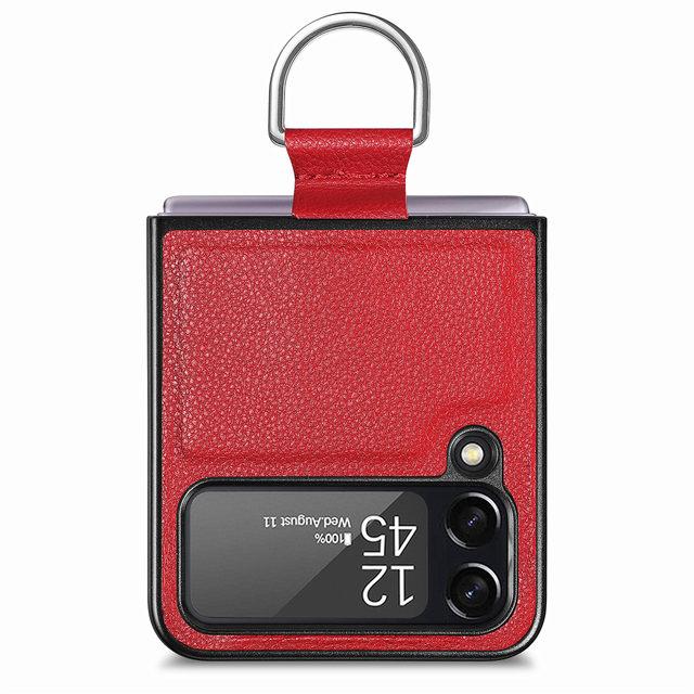 Mit Ringhalter Leder Fashion Case für Samsung Galaxy Z Flip4 5g Flip 4 Flip3 Flip 3 Zflip4 Anti-Drop Handy-Abdeckung for Samsung Z Flip 3 rot