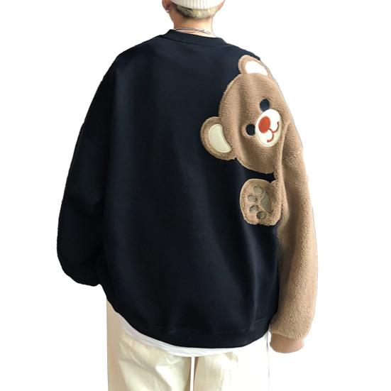 Paar Sweatshirt Herbst Winter Cartoon Bär Runde Kragen Lange Ärmel Casual Lose Übergroßen Weiche Warme Männer Frauen Sport Top L schwarz