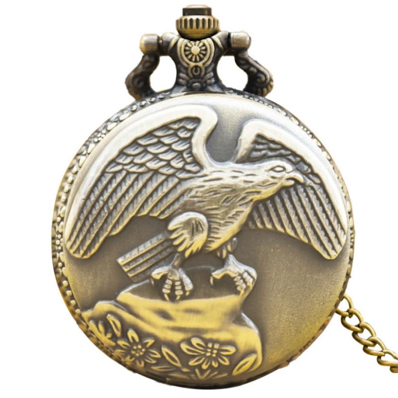 Vintage Eagle Quarz Taschenuhr Simulierte Anhänger Halskette Knebelkette für Damen Herren