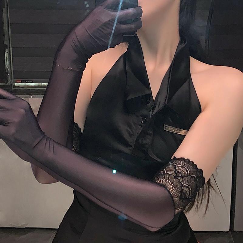 Ultradünne Lange Handschuhe Männer Und Frauen Sexy Öl Glänzend Party Cosplay Handschuhe Männlich Volle Finger Enganliegende Fäustlinge Aurora Handschuhe Nachtclub One Size black