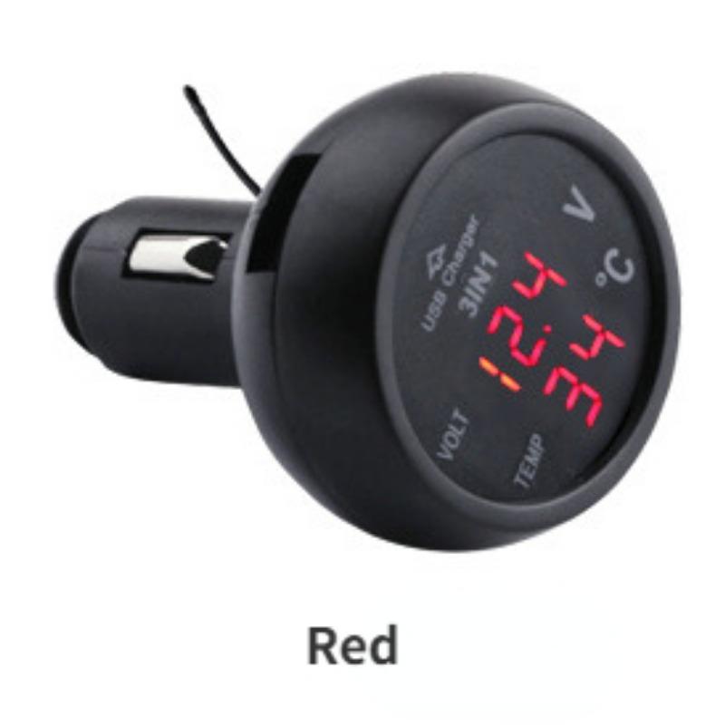 Auto-Zigarettenanzünder-Steckdose, Auto-Voltmeter, 3-in-1, 12-24 V, Voltmeter, Thermometer, USB-Autoladegerät für Auto, LKW 7.5*4.8*4.8cm rot