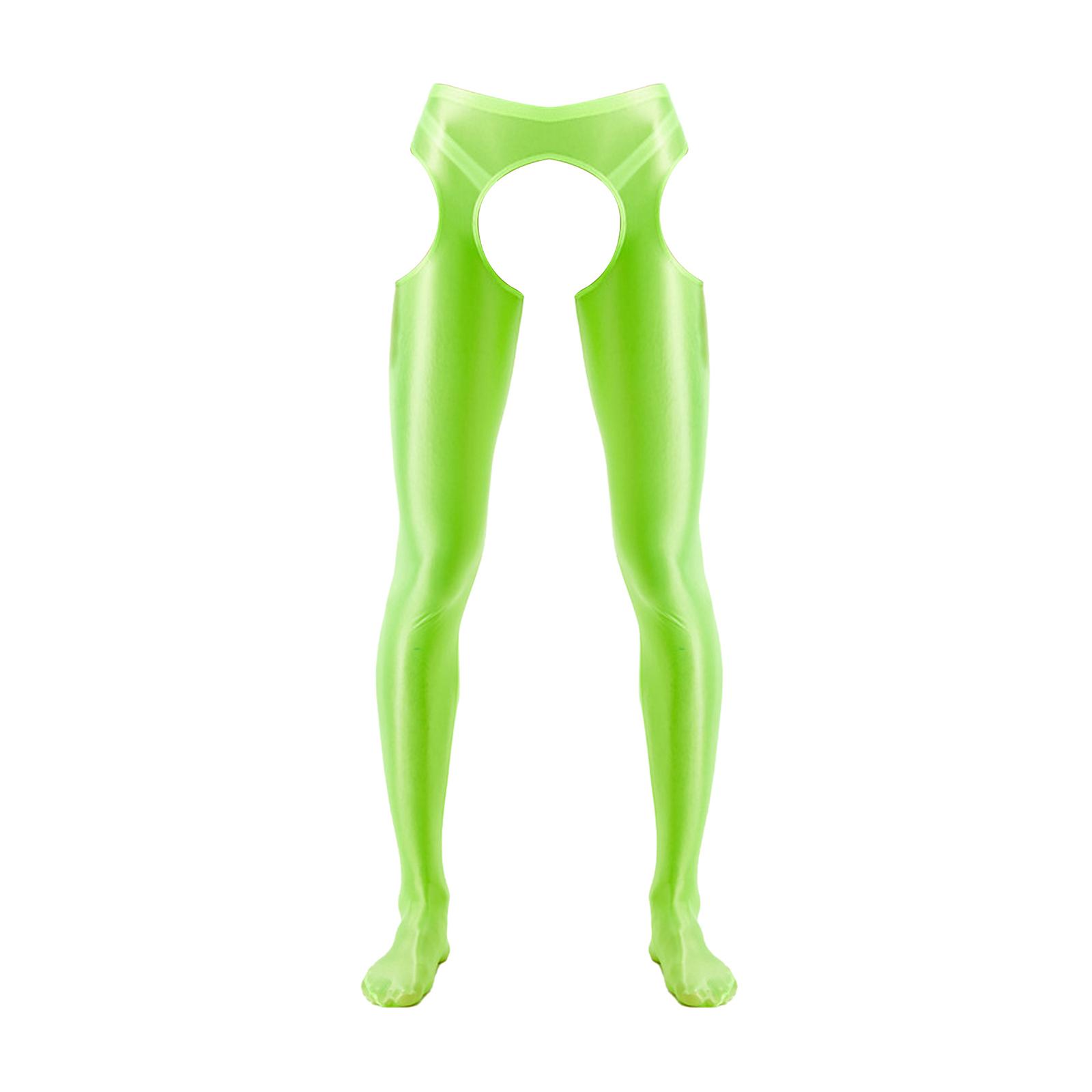 Herren Glänzende Mid-Waist Strumpfhose Elastischer Bund Schrittloser Ausschnitt Skinny Leggings Transparent Clubwear Strumpfhose XL fluoreszierende gelbe