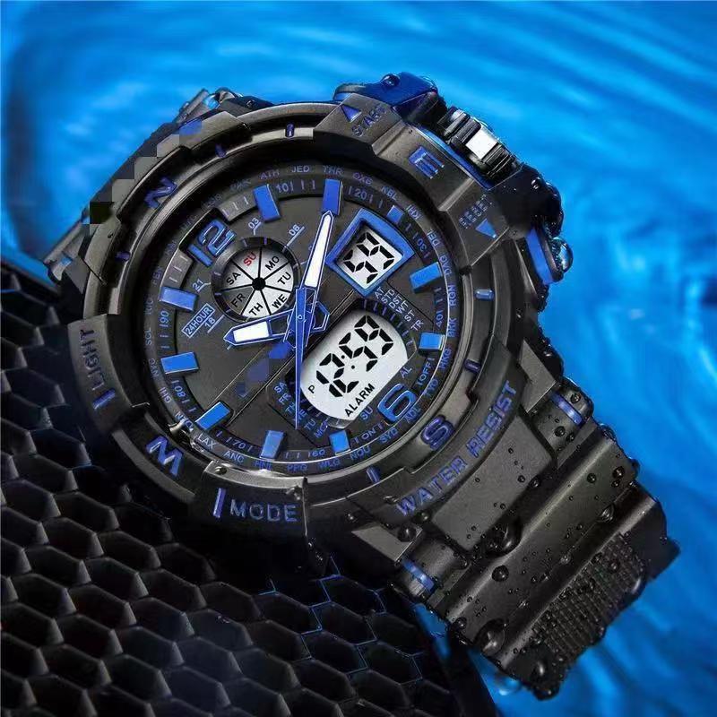 Militäruhr Armbanduhr Herren Digital Quarz Analog Sport Männliche Männer LED Wasserdichte Uhren Wasserdicht blau