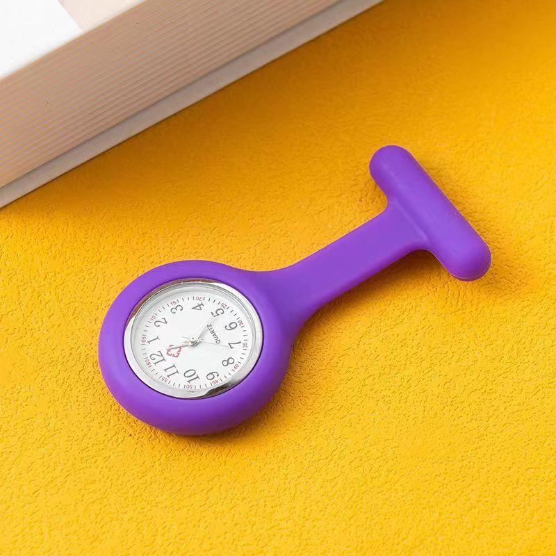 Krankenschwesteruhr aus Silikon mit Clip, medizinische Taschenuhr für Studenten, Frauen und Männer, perfekt für Uniformen, Krankenhäuser und Kliniken violett