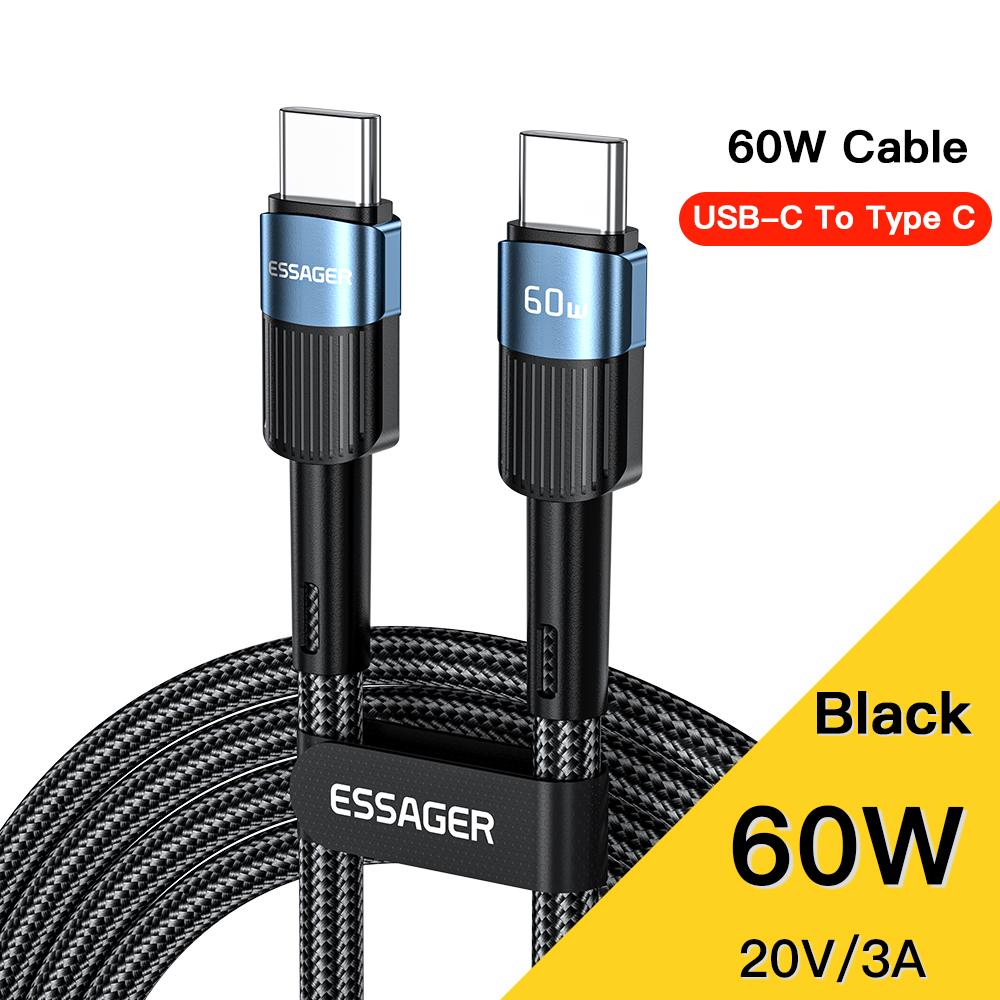 Essager 7A USB Typ C Kabel Typ C Kabel Handy Schnellladekabel USB C Kabel für Xiaomi Samsung Huawei Andriod Typ C Datenladekabel 1M(60W C To C) blau