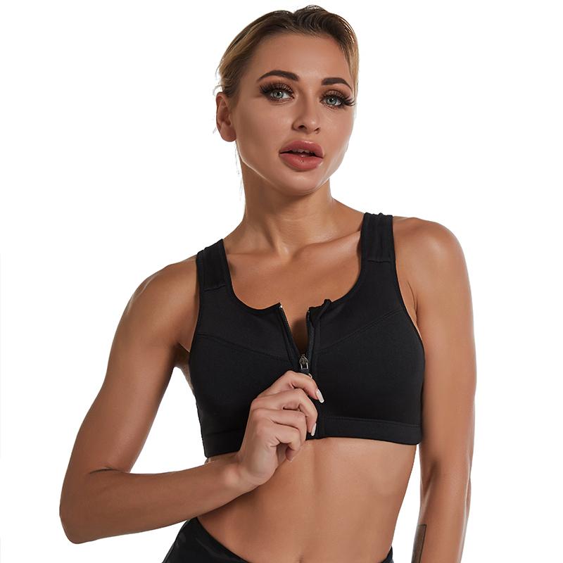 Damen-Sport-BH mit Reißverschluss, stoßfest, Tank-Top, Yoga-Unterwäsche für sportliche Frauen, Übergröße, Bodybuilding, Laufen, Sport-BHs, Dessous S schwarz