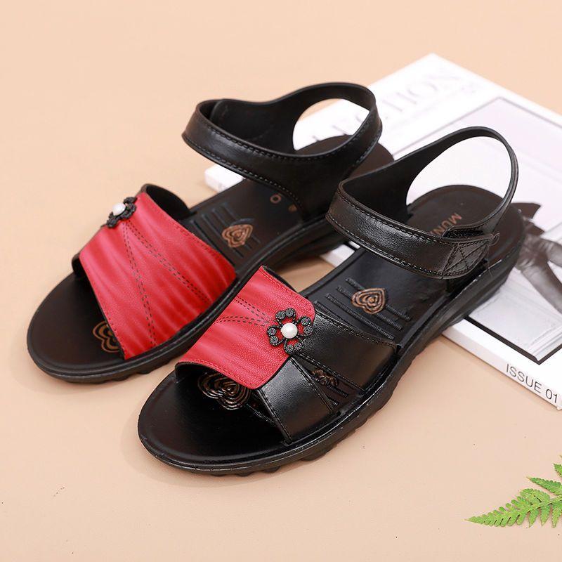 Bequeme Sandalen für Damen, flache Sohle, rutschfeste Sandalen in Übergröße, weiche Sohle, bequeme, atmungsaktive Hausschuhe für Schwangere 39 schwarz