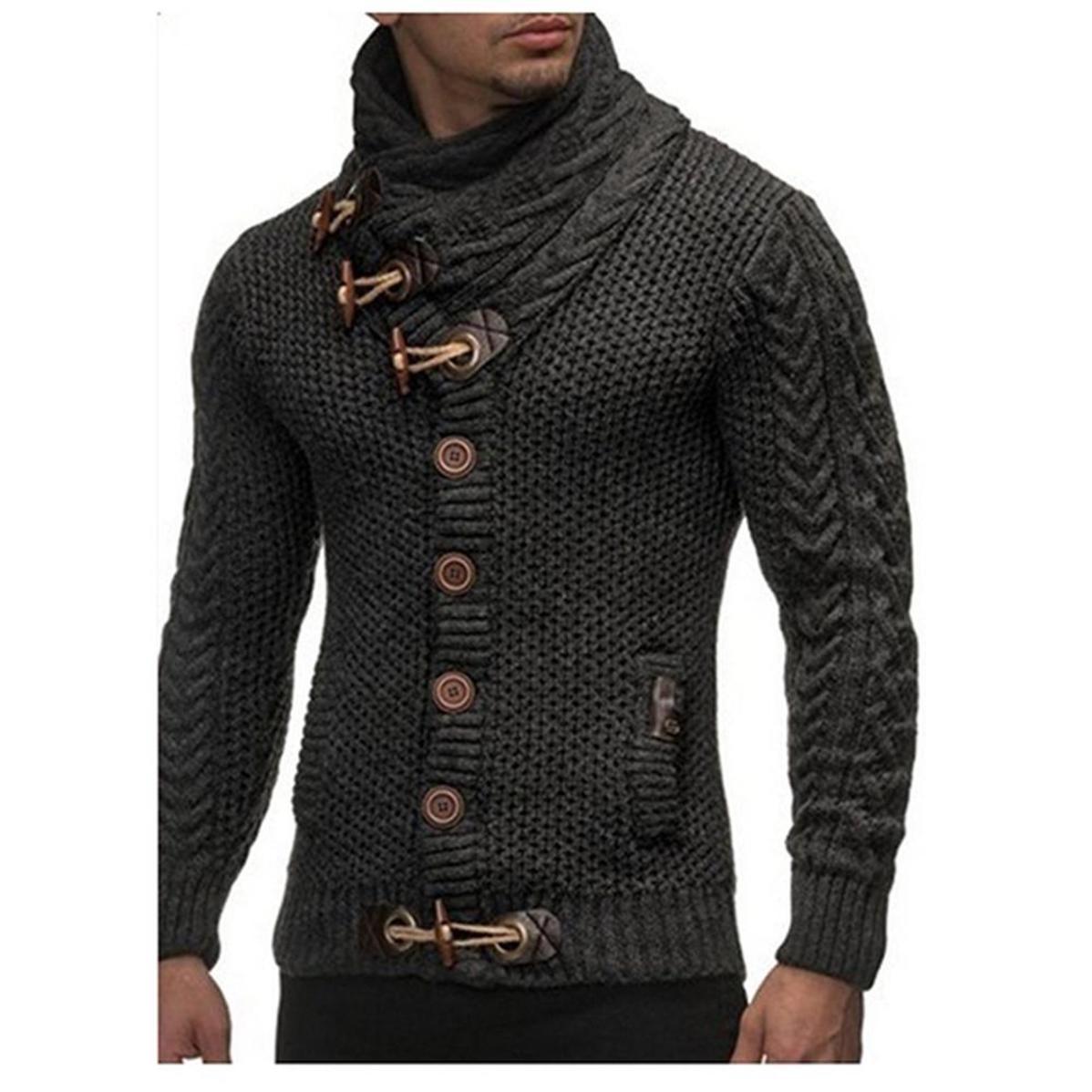 Pullover Mantel Herbst Winter Gestrickte Strickjacken Mäntel Männer XXXL dunkelgraue