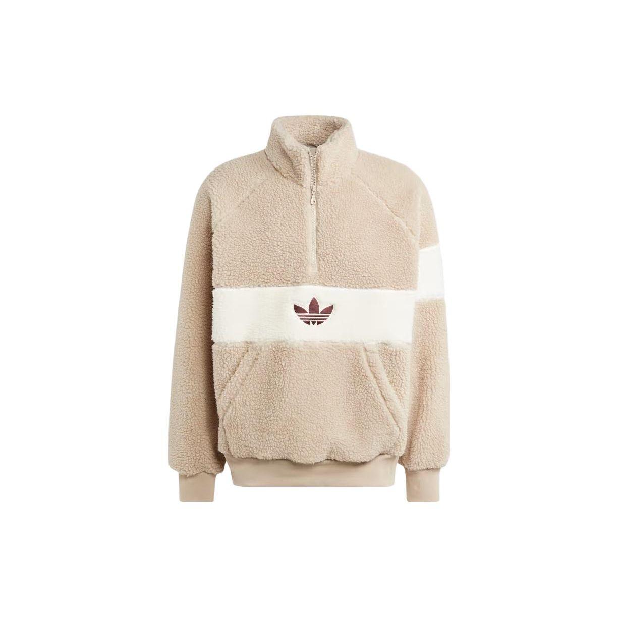 Adidas Originals Winter Fleecejacke Colorblock Logo Stehkragen Langarmjacke Herrenjacke Beige HZ0719 S