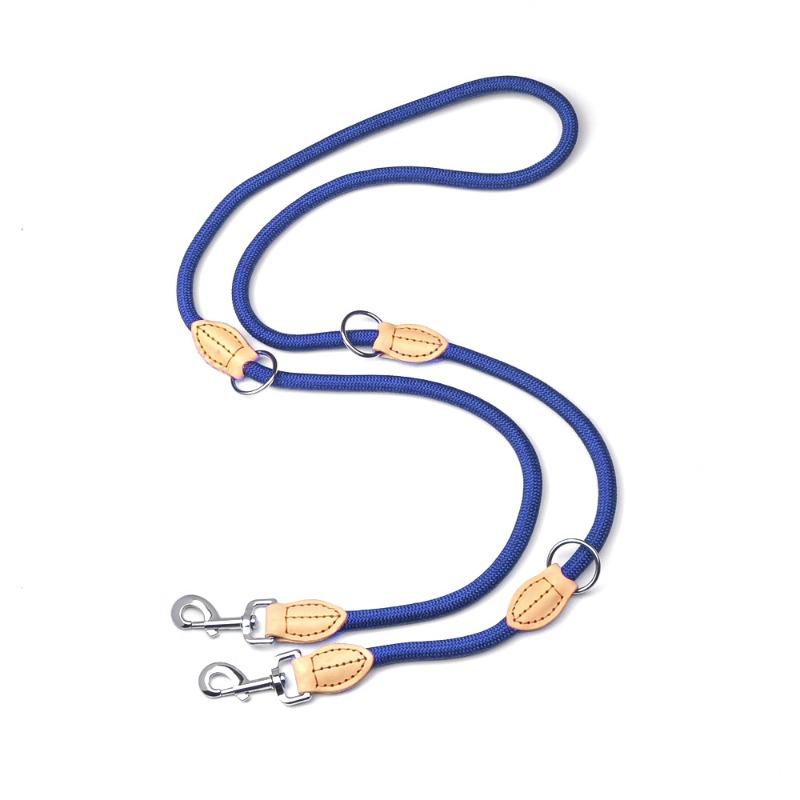 Multifunktionale Doppelkopf-Hundeleine, genähte Leder-Hundeleine, verstellbare Größe, diagonale Kreuz-Hundeleine 10Mm * 2.1m blau