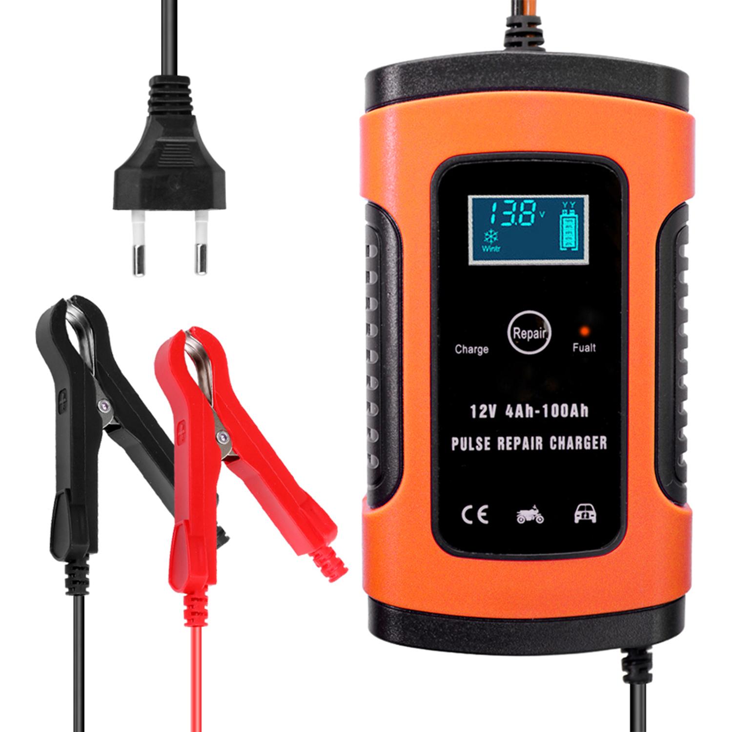 12V 5A Vollautomatisches Autobatterie-Ladegerät, intelligentes Schnellladegerät, Impulsreparatur-Ladegerät, nass orange