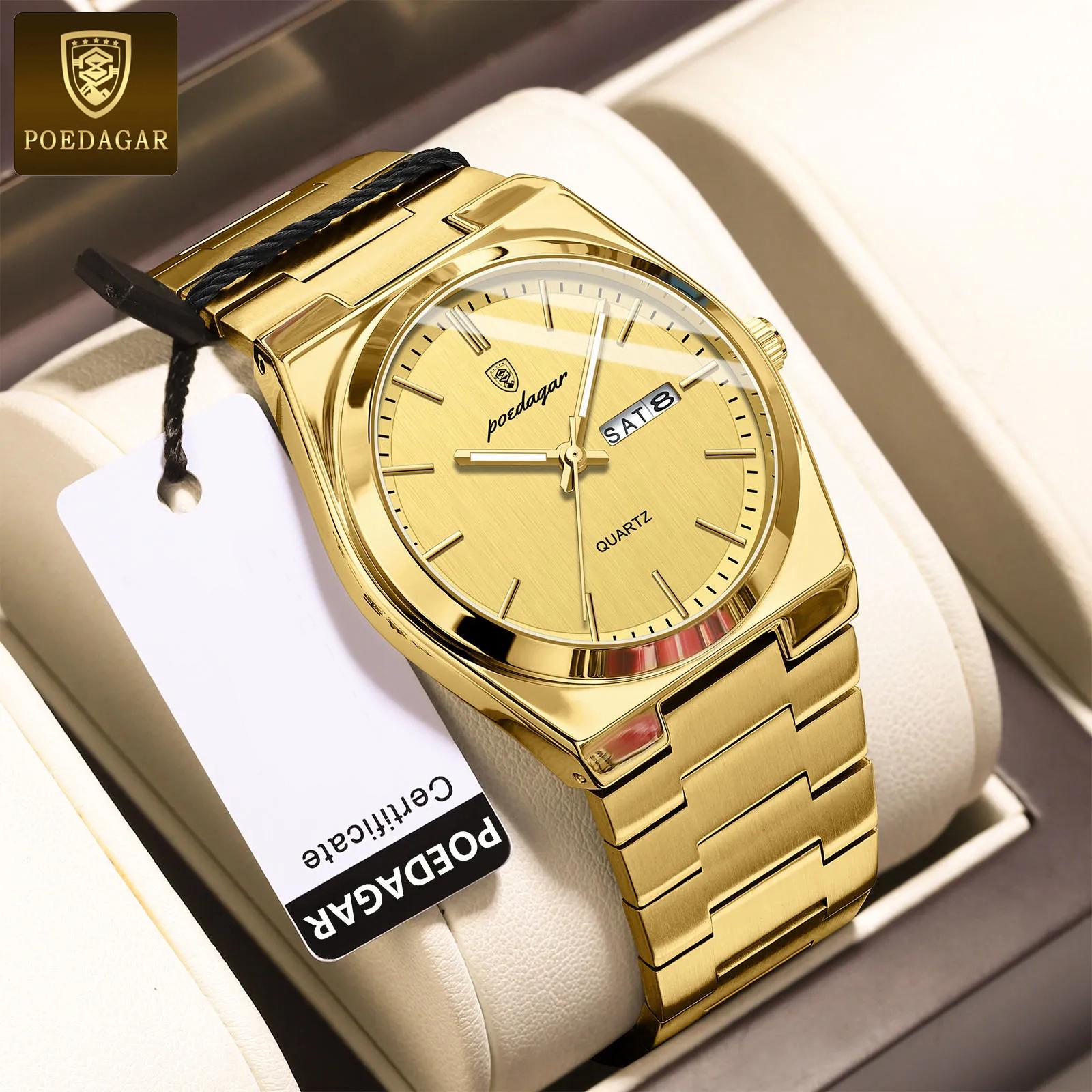 Neue Luxus-Mann-Armbanduhr Business Edelstahl Quarz Herrenuhr Wasserdicht Leuchtdatum Quadrat Herrenuhren Uhr