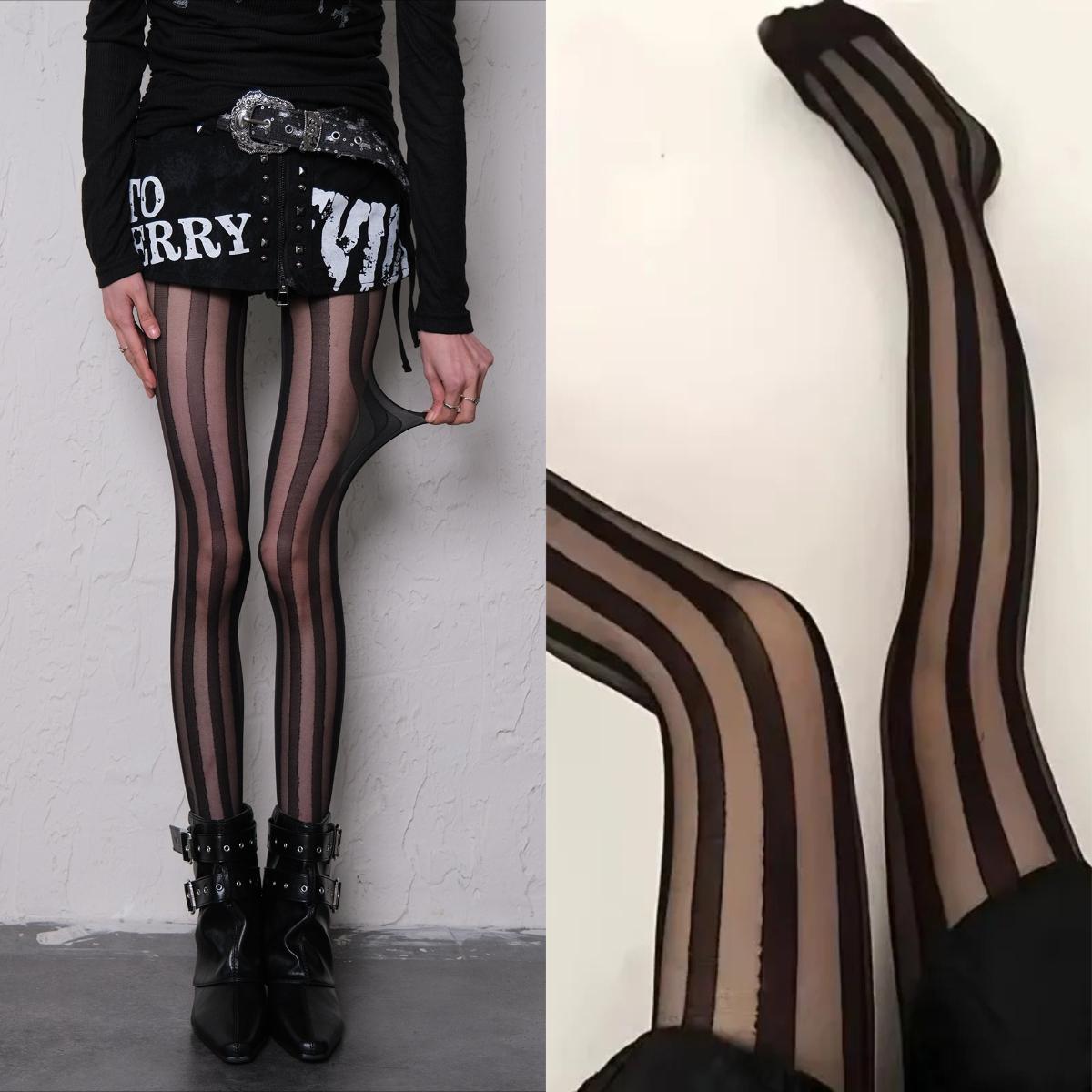 2 Paar Gestreifte Strumpfhosen Frühling Sommer Sexy Damen Schwarze Zarte Strumpfhosen Nylon Oberschenkelhohe Strümpfe Anti-Haken Dünne Strumpfhosen Strumpfwaren One Size gray