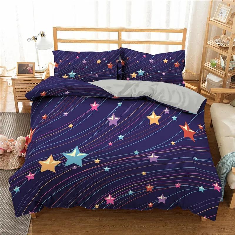 Sterne Bettwäscheset Nachthimmel Mädchen Jungen Bettbezugset Dunkelblau Heimtextilien Galaxie Bettwäsche Männer Frauen Weicher Steppdeckenbezug US Full(200x230cm)