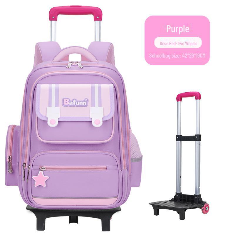 25 neue leichte Trolley-Schulranzen mit großem Fassungsvermögen für Jungen und Mädchen der Klassen 1-6 two-wheeled trolley violett