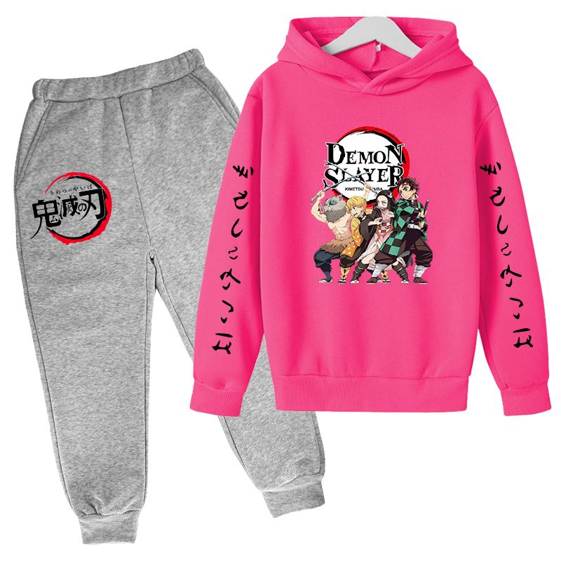 Demon Slayer Hoodies+Hose Zweiteiliges Set 4-14 J Kinderanzug Jungen Langarmhose Kinderbekleidung Winter- und Herbstkleidung 120cm weiß