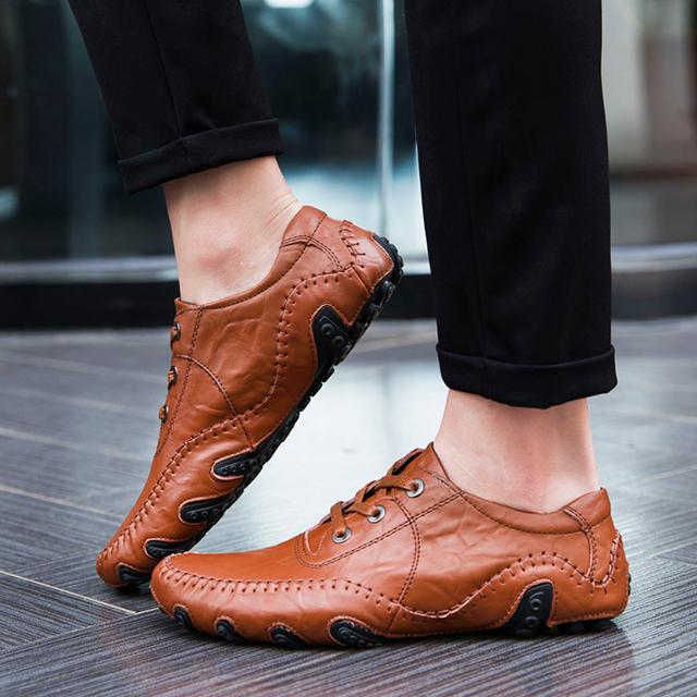 Herren Lederschuhe Herren Bequeme Halbschuhe Herren Schnürschuhe Herren Leder Sneakers Herren Bootsschuhe 43 braun