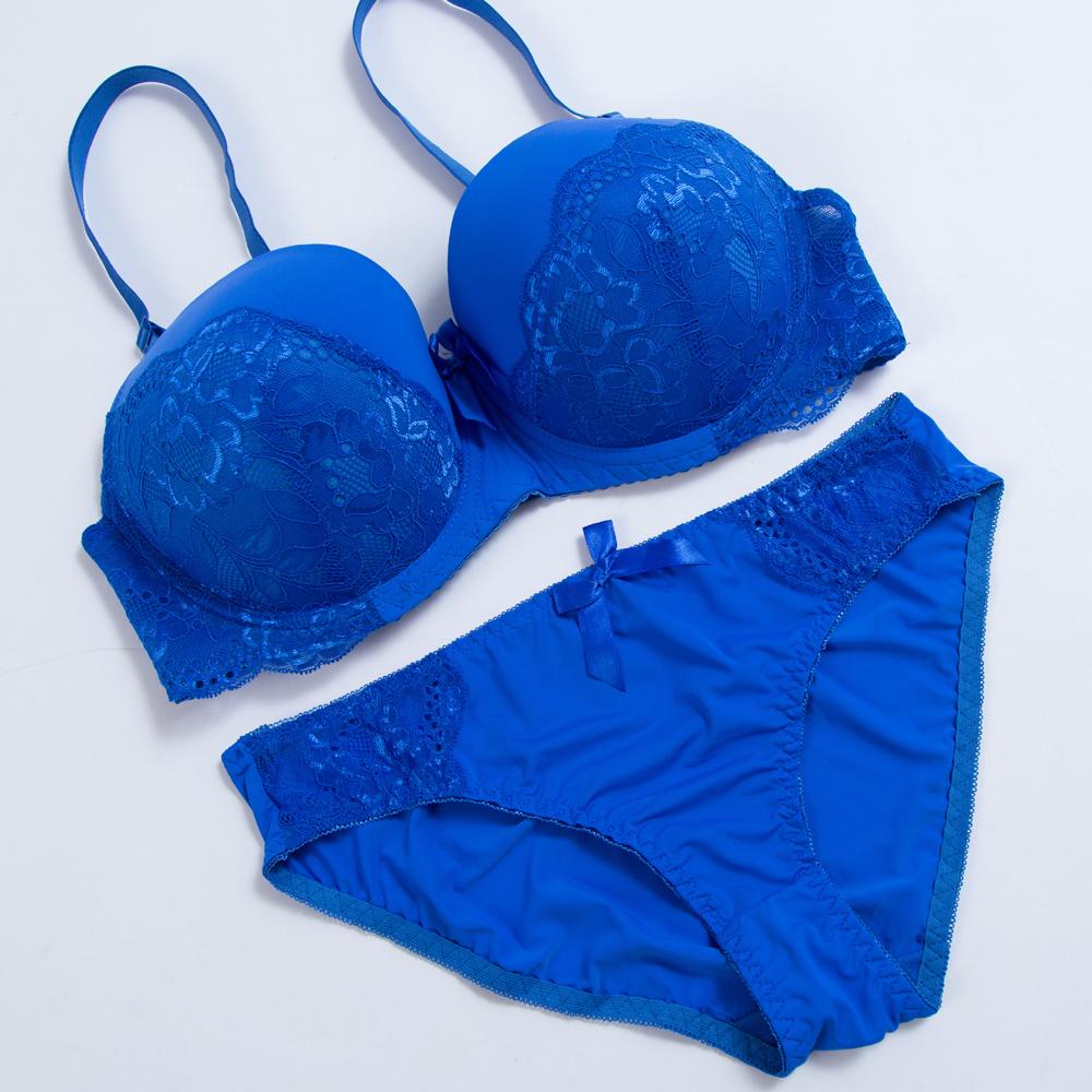 Artdewred Plus Size BH-Set für Damen, Push-Up-BH, Spitze, Slip-Set, Unterwäsche-Set, Höschen, D, DD, E-Cup 40D blau