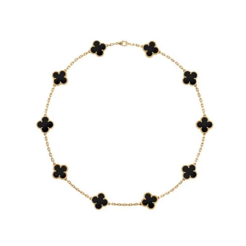 Boutique Zehn Blumen Halskette Doppelseitige vierblättrige Kleeblatt Schlüsselbeinkette Luxuriöse Hochwertige Damen Halskette black