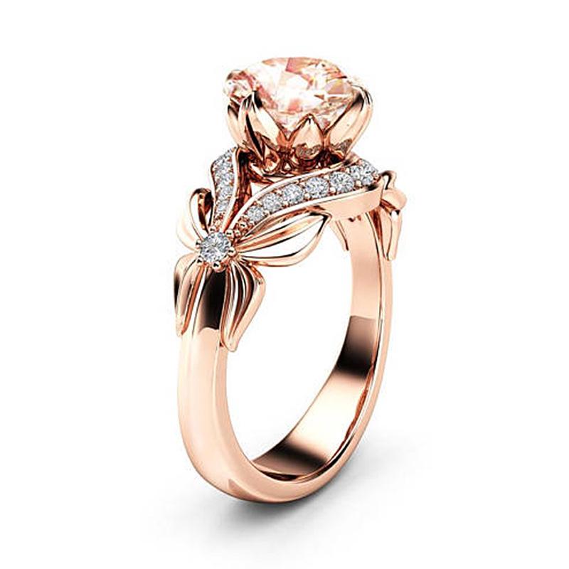 Frauen Lady Charm Rose Blume Kristall Ring Party Schmuck Verlobungsring Ehering Geschenke 10
