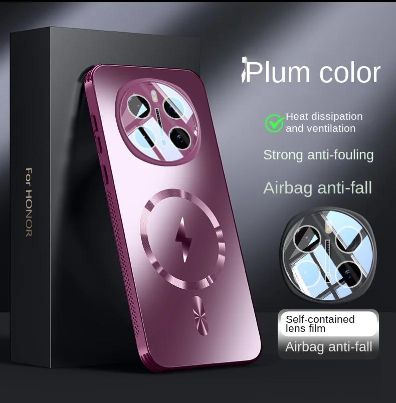 Für Huawei Honor Magic 7 Pro Hülle Hart Matt Magnetisch kabelloses Laden Objektivschutz Rückseitige Abdeckung Hülle Für Magic 7 6 Pro Hülle For Magic 6 Pro violett