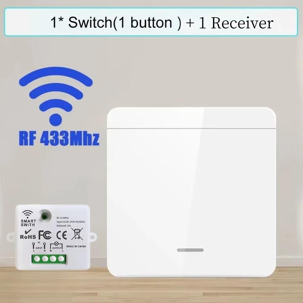 Drahtloser Smart Lichtschalter 433MHz RF 86 Wandschalter 1/2/3fach Interruptor Smart Beleuchtungsschalter Mini Relais Empfänger für Zuhause LED Licht Lampe Ventilator witch 1 Gang 1 Receiver