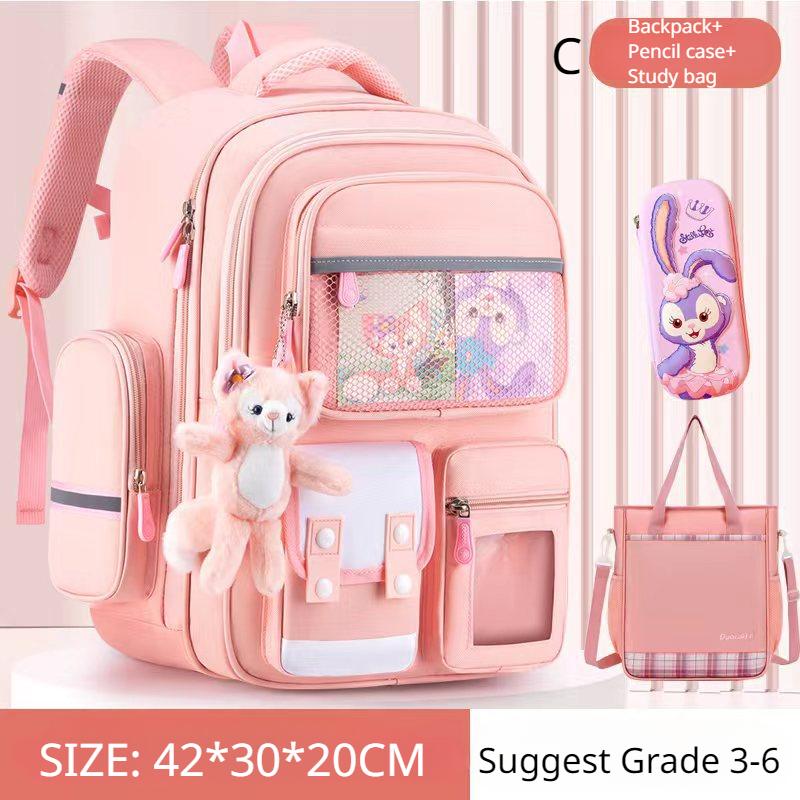 2025 Neuer Ultraleichter Schulranzen für Schüler 3-teiliges Set Kinder Schultasche Klasse 3 bis 6 Unisex Oxford Wasserdichter Rucksack Studientasche C rosa