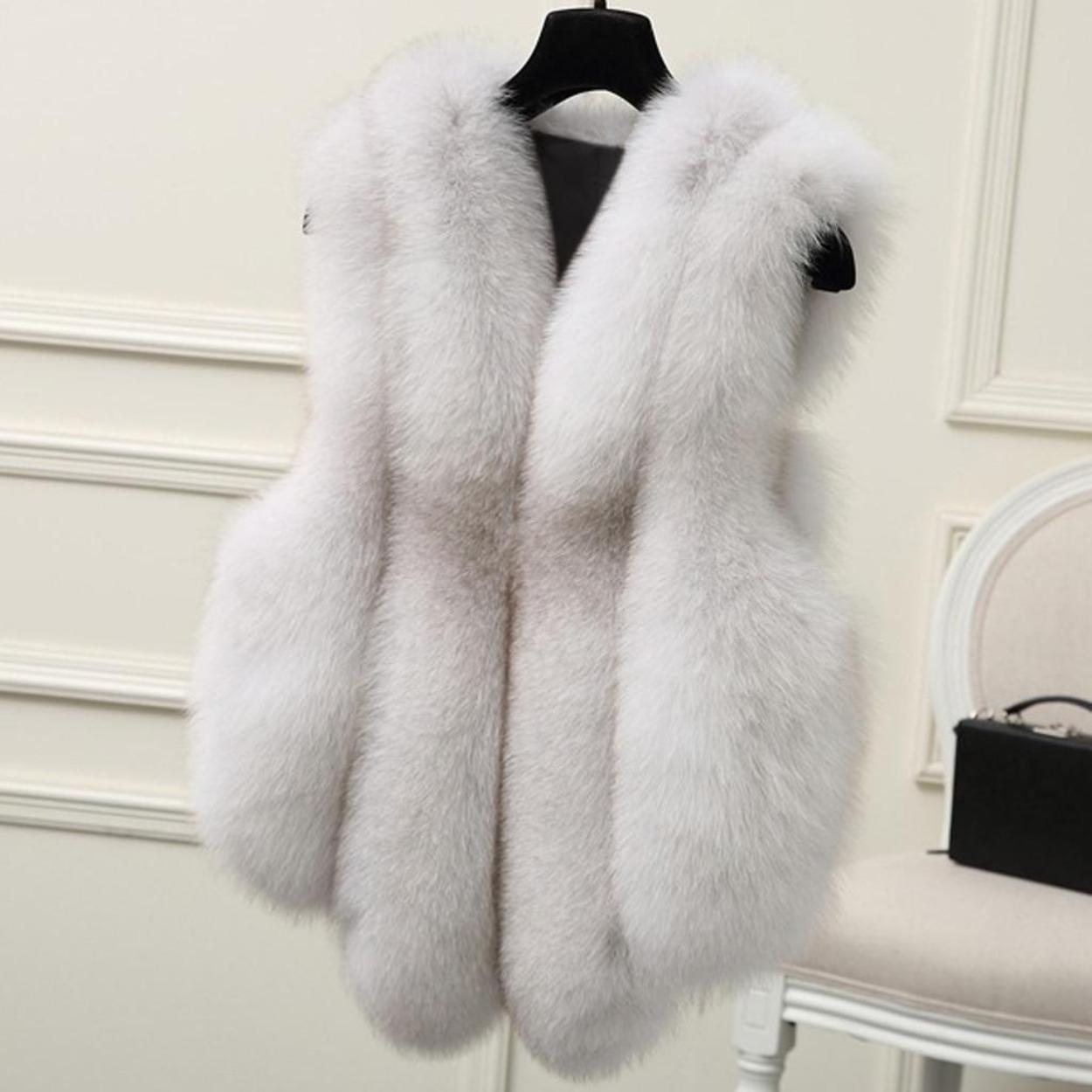 Damen Weste Übergröße Slim Fit Weste Outwear Warm Kunstleder Weste Mantel Weste L weiß