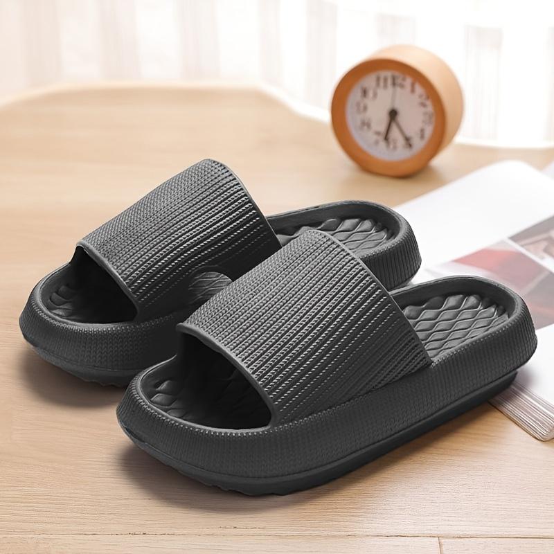 Damen Sommer Hausschuhe Lässige Hausschuhe Weiche Sohle Einfarbige Hausschuhe Bequeme Offene Zehen Badezimmerschuhe 38-39 schwarz