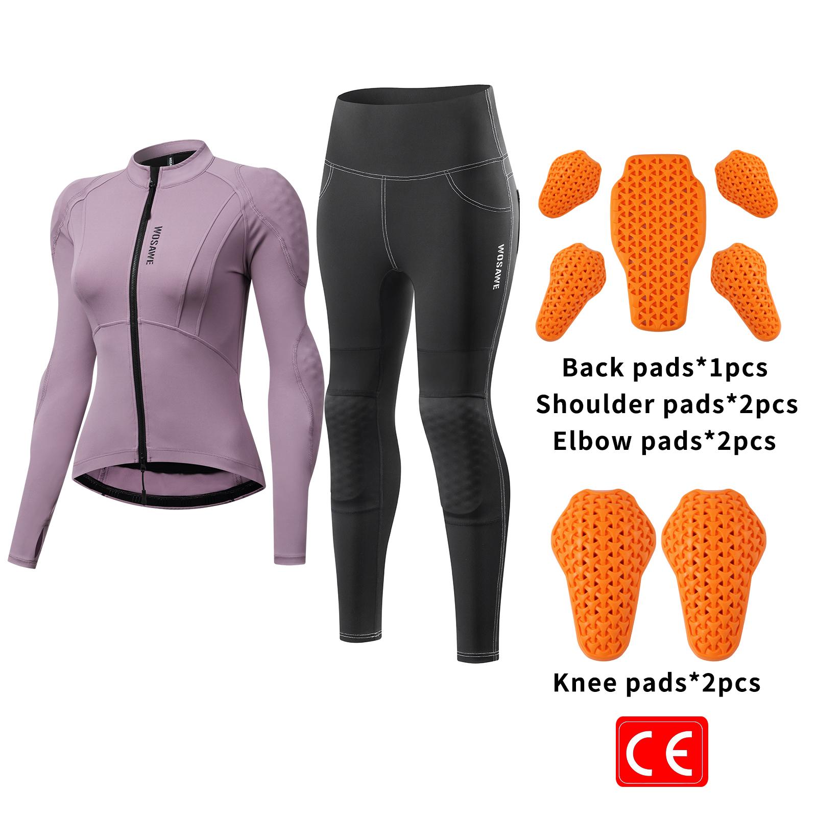 WOSAWE Damen Motorradbekleidung Slim Hochelastisches Motorradshirt Hose Ganzkörper Weichpanzer Schutzanzug S violett