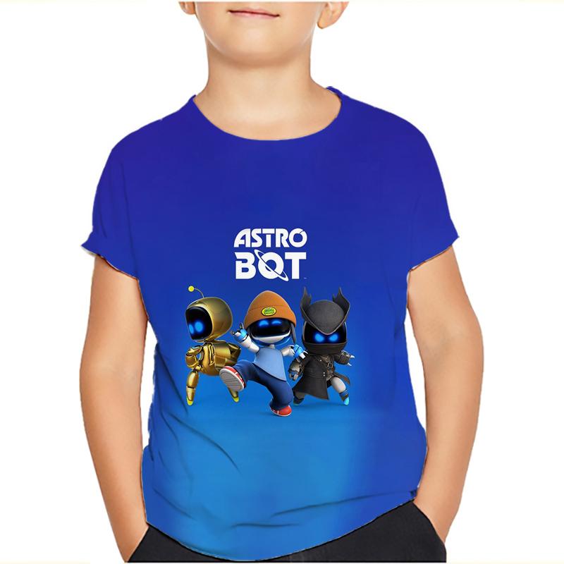 Spiel Astro Bot 3D gedruckt Kinder T-Shirt Kinder Kleidung Harajuku Cartoon Tees Casual Spaß Top Kleidung Mädchen Jungen T-Shirt 2024 110 grau