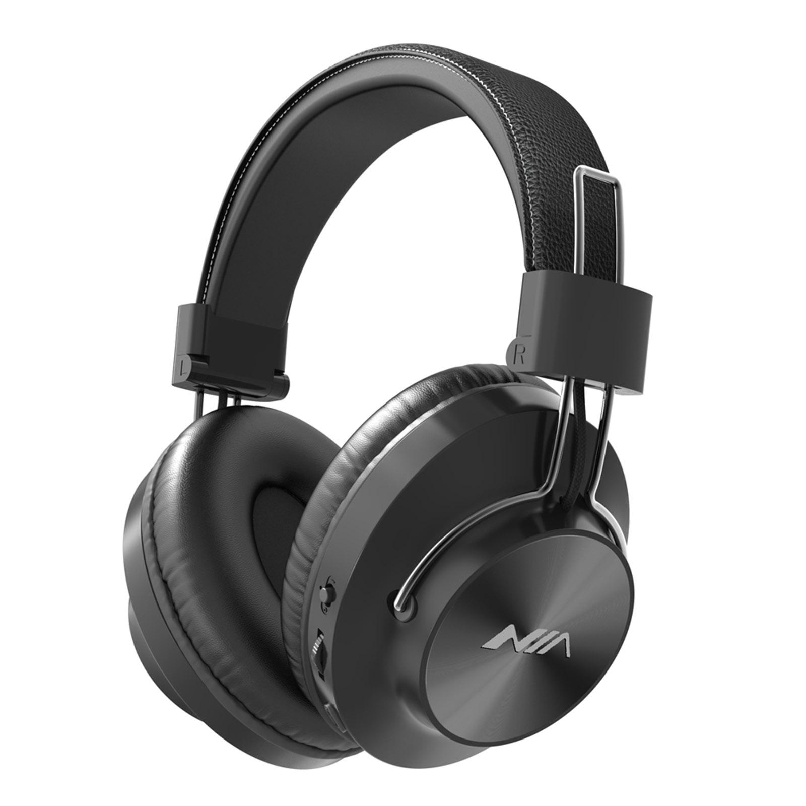 NIA S4000 faltbares Over-Ear-Musik-Headset, kabellose Bluetooth-Kopfhörer, Stereo-Musik-Kopfhörer, 3,5 mm AUX-IN, TF-Karte, MP3-Player, FM-Radio mit Mikrofon schwarz