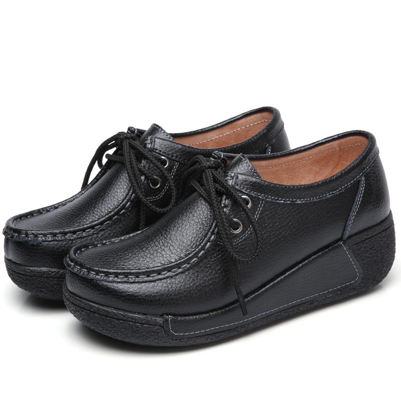 Damenschuhe, große Größe, explosiver, schüttelnder Boden, Leder, lässig, koreanischer Stil, Erhöhung der Damenschuhe 35–41 35 schwarz