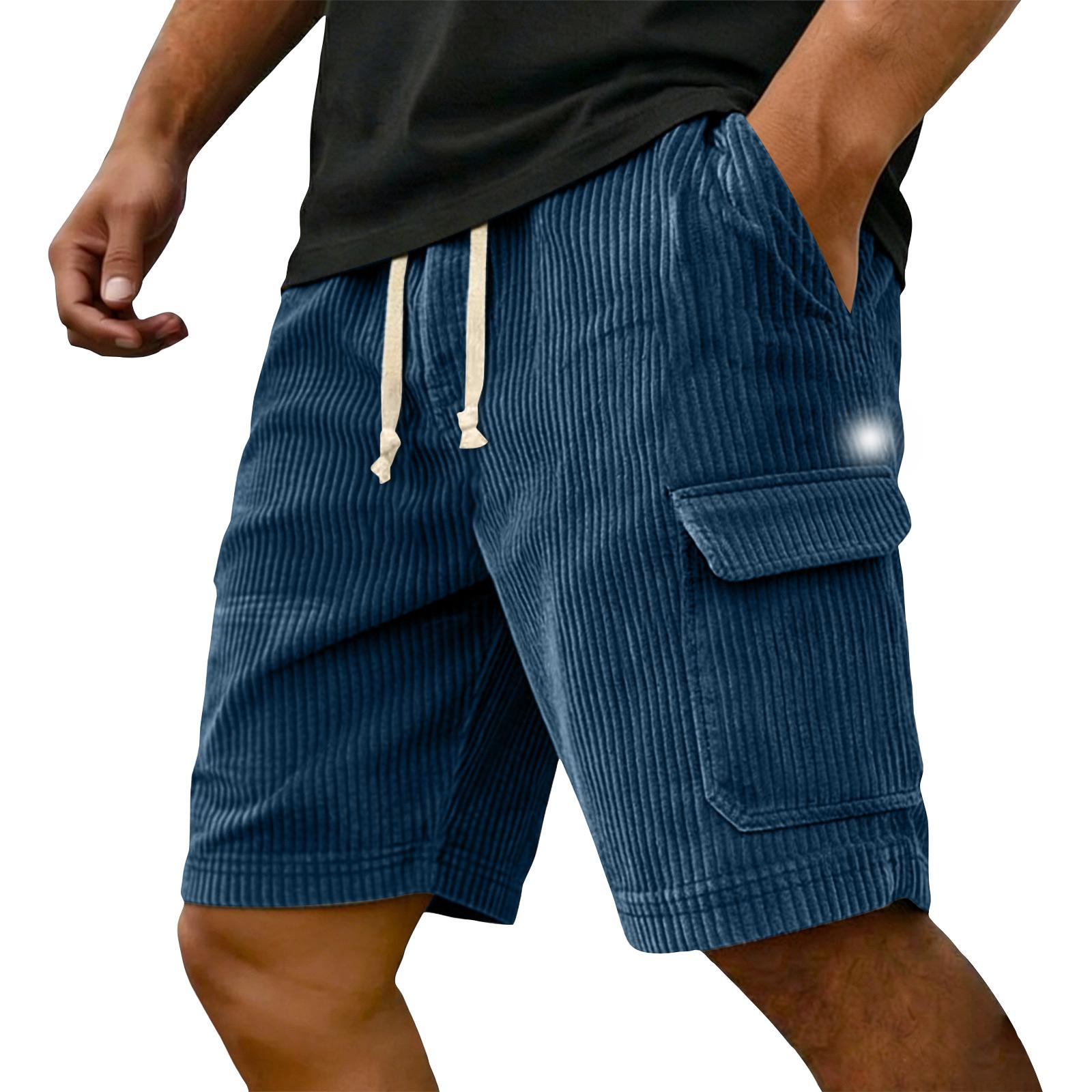 Herren Cord Cargo Shorts mit Taschen Kordelzug Taille Herren Sweatshorts Lässige Passform für den Alltag Baumwollshorts Herren XXXL dunkelblaue